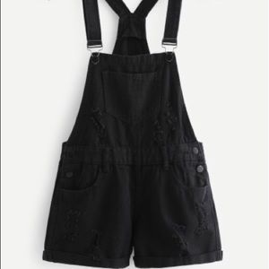 Black distressed overalls